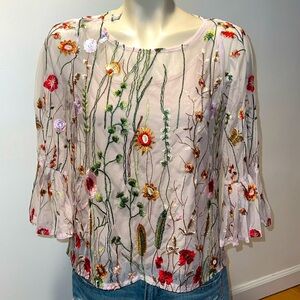 CYNTHIA ROWLEY EMBROIDERED TOP